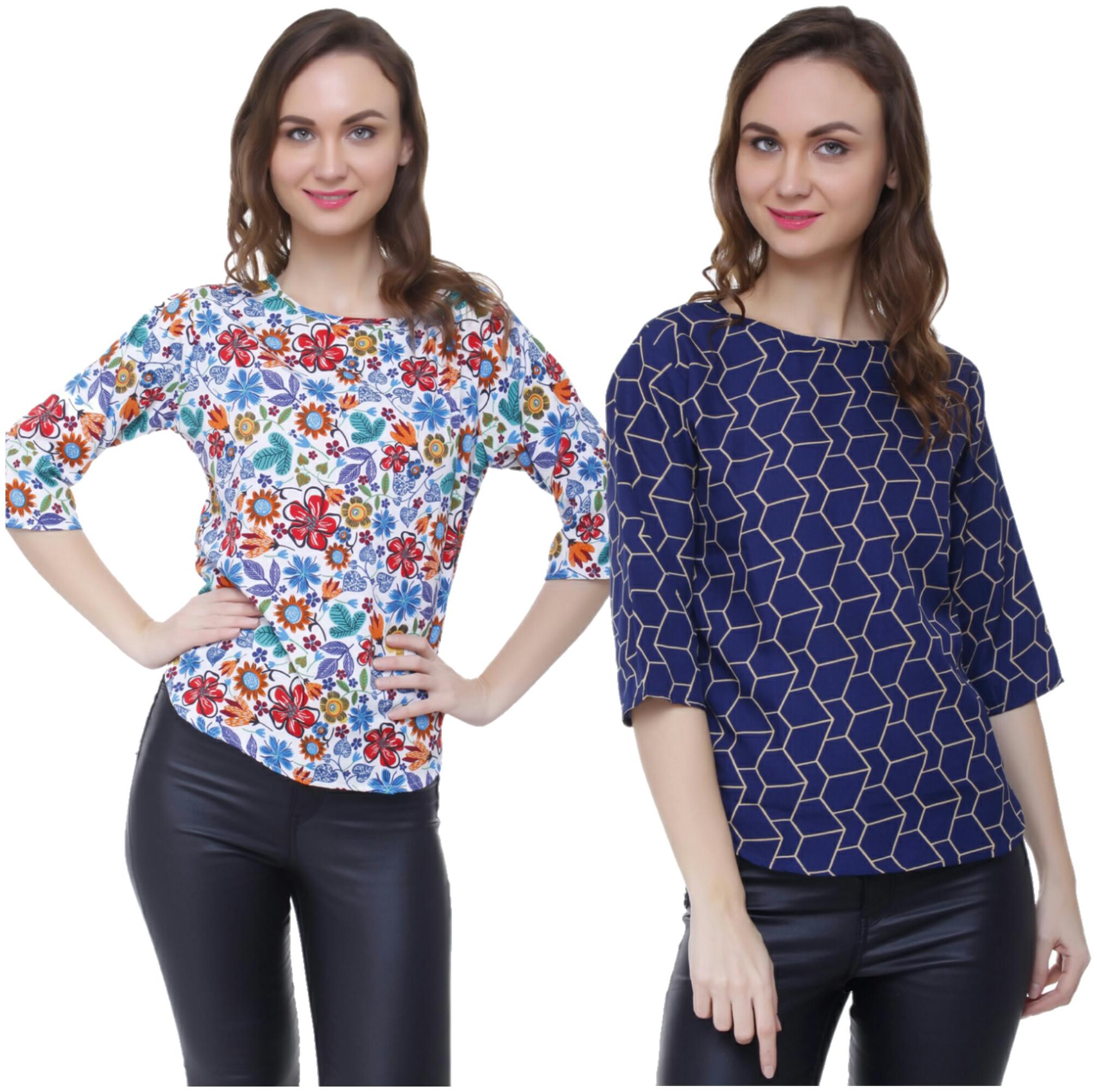 

AISA FASHION Women Printed Regular top - Blue