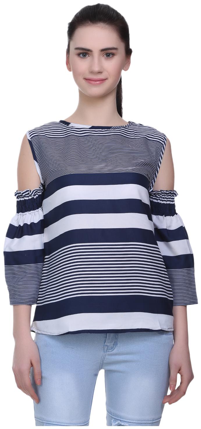 

AISA FASHION Women Striped Regular top - Blue White