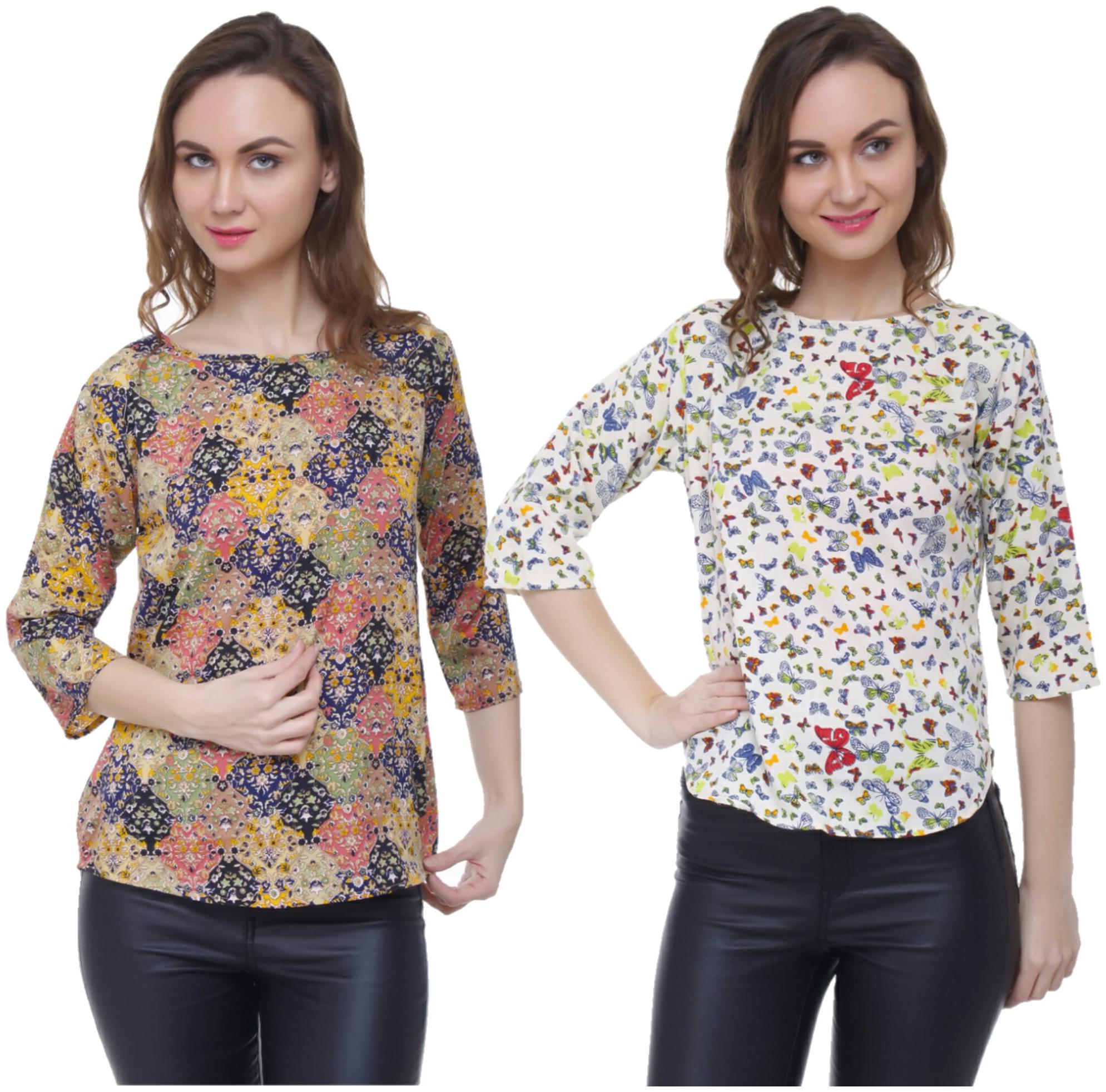 

AISA FASHION Women Printed Regular top - White