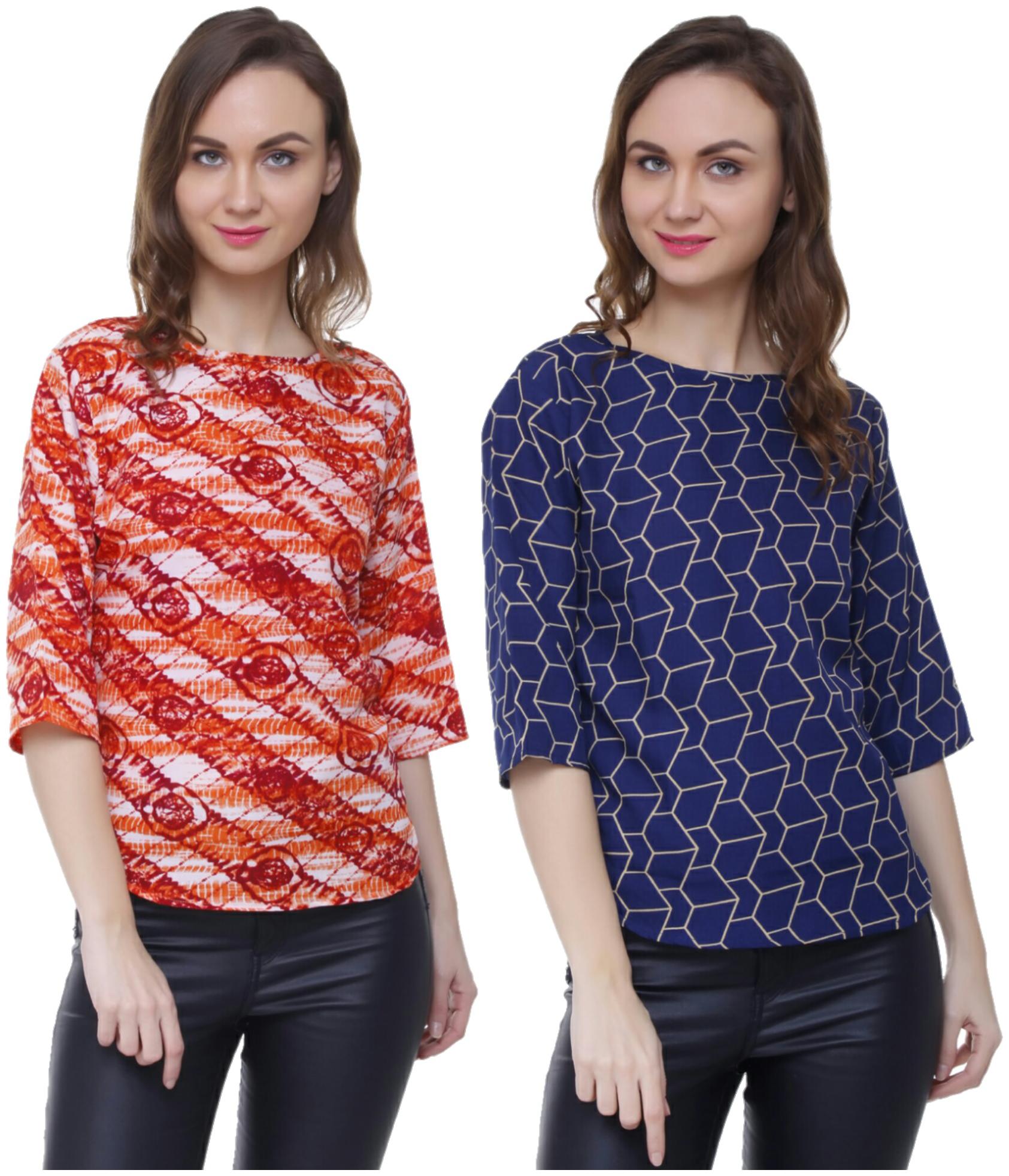 

AISA FASHION Women Printed Regular top - Blue