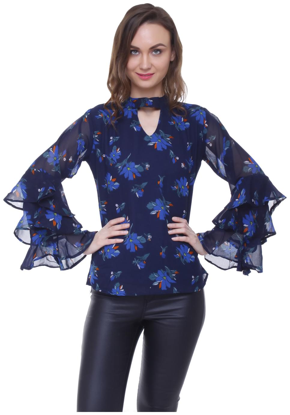 

AISA FASHION Women Printed Regular top - Blue
