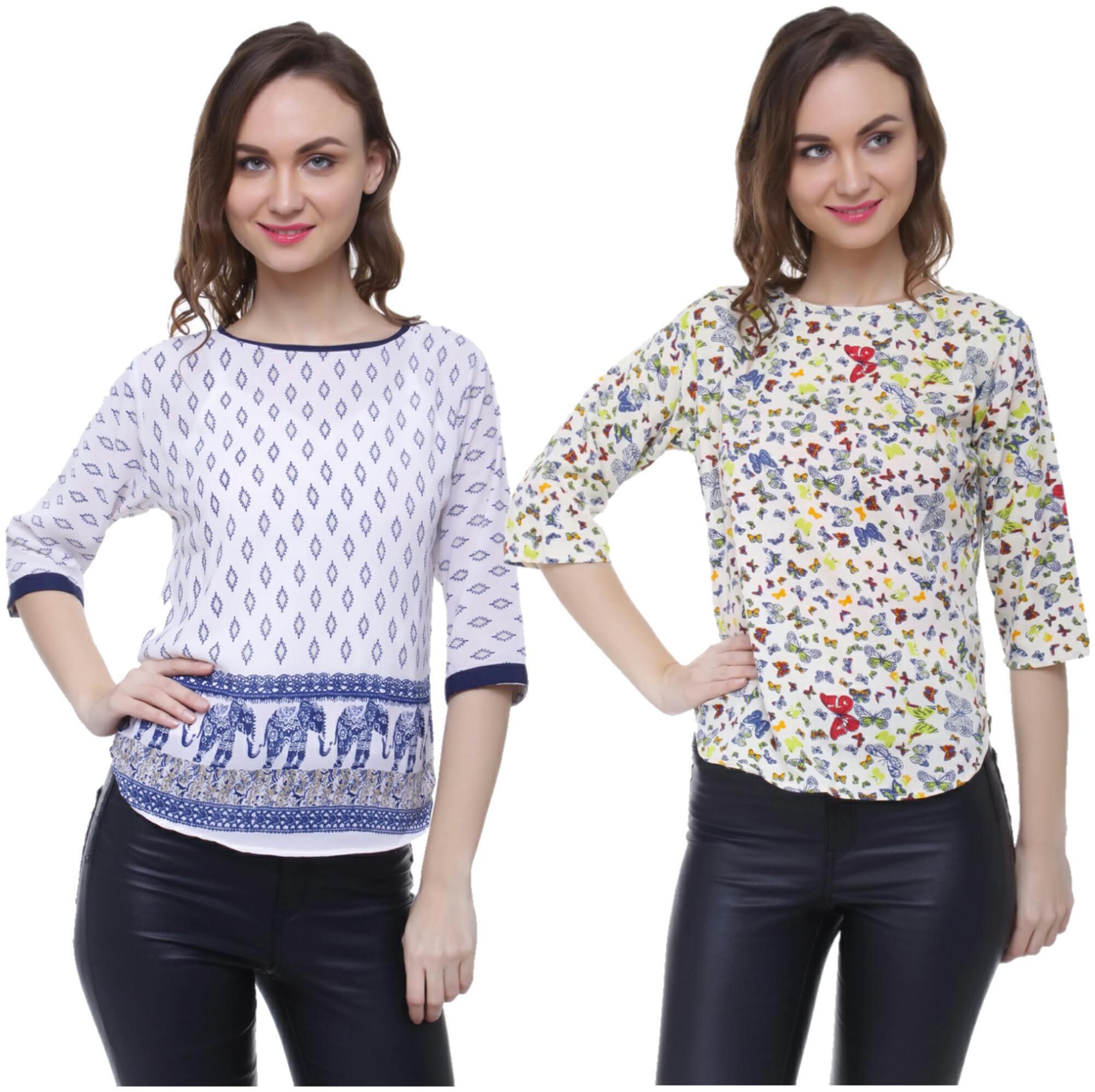 

AISA FASHION Women Printed Regular top - White