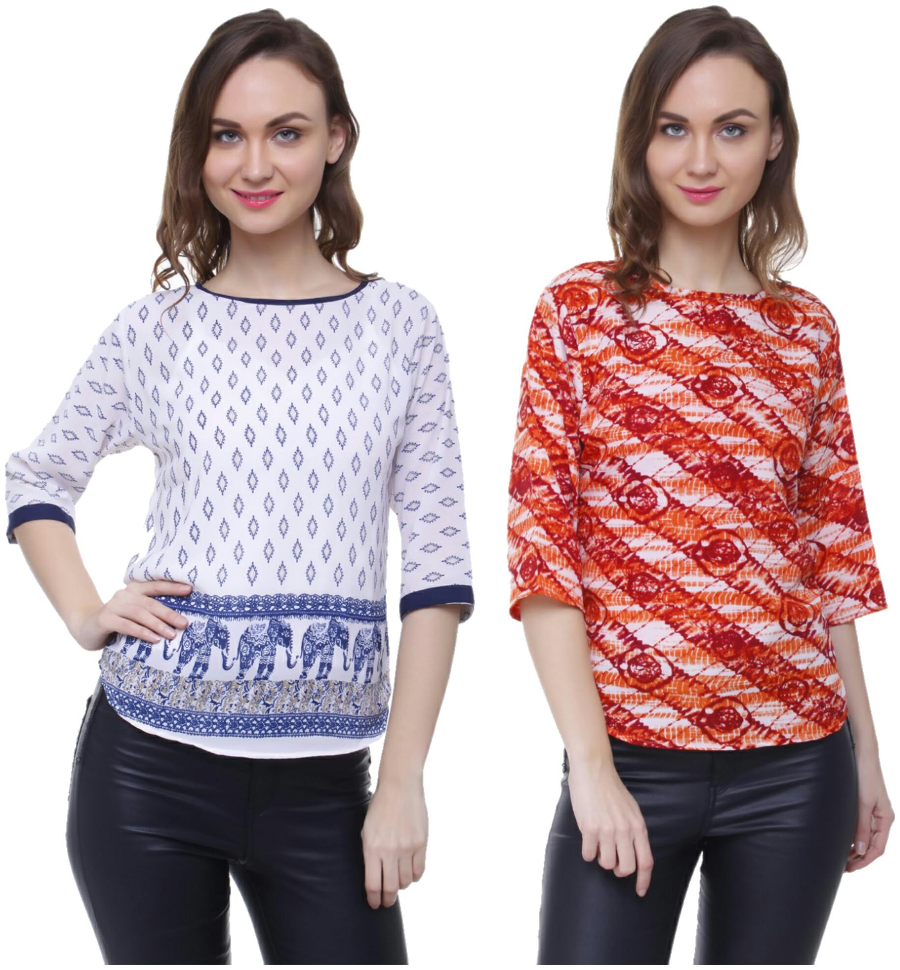 

AISA FASHION Women Printed Regular top - Orange