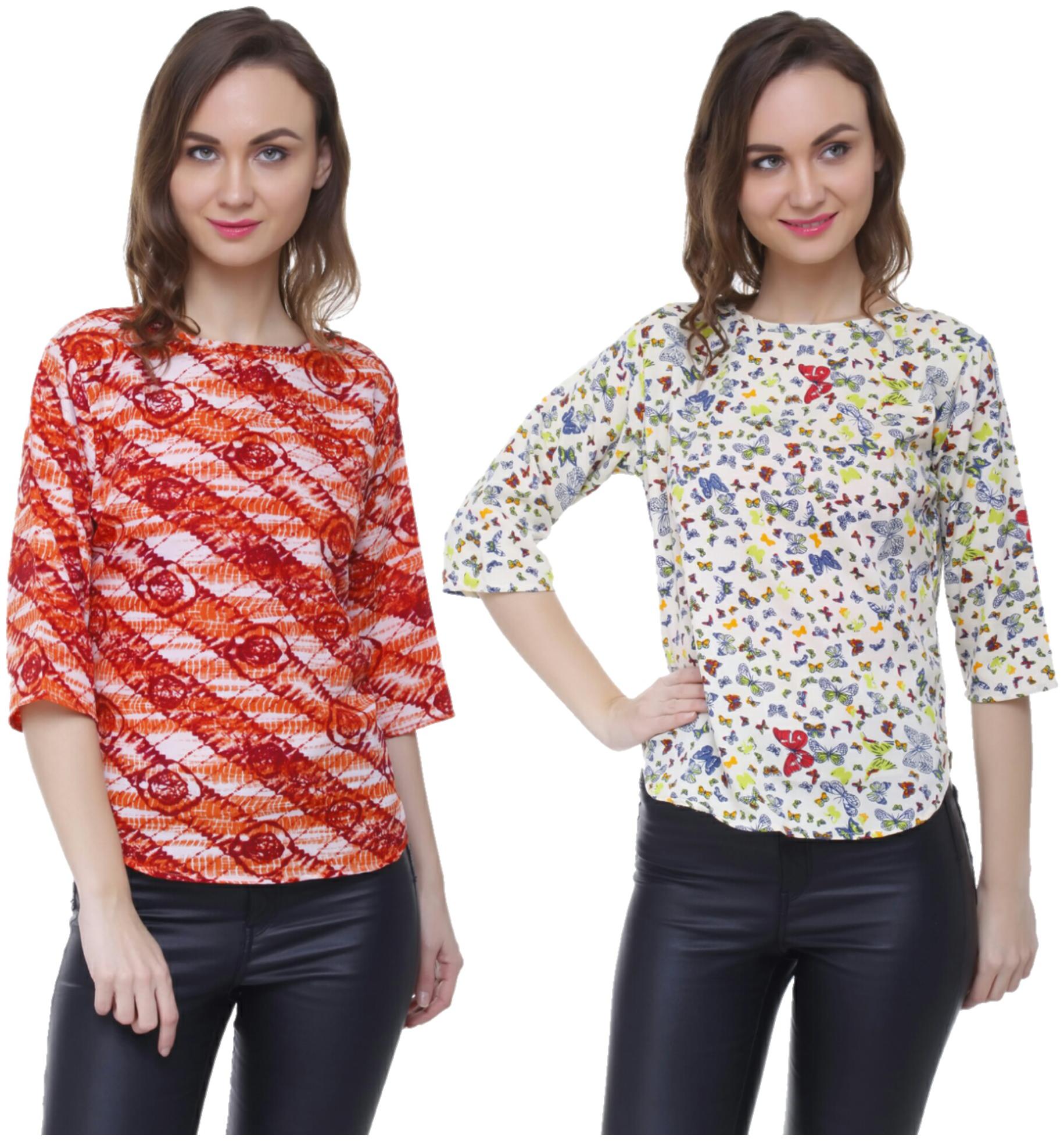 

AISA FASHION Women Printed Regular top - Orange