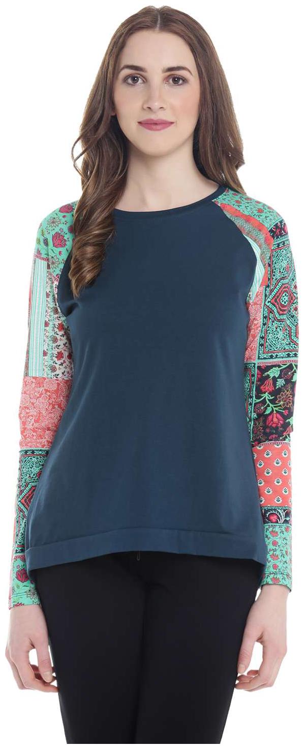 

Ajile By Pantaloons Women Blue Regular fit Round neck Cotton T shirt