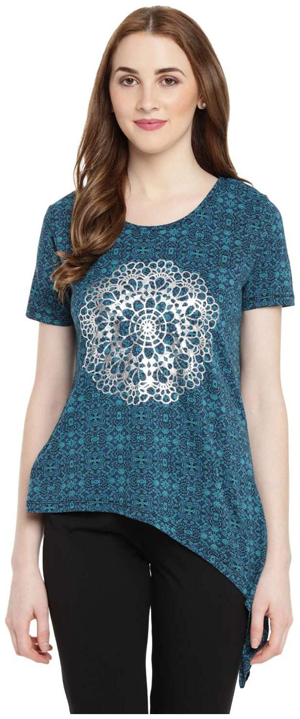 

Ajile By Pantaloons Women Blue Regular fit Round neck Cotton T shirt