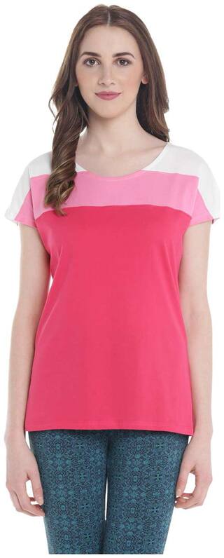 Ajile By Pantaloons Women Pink Regular fit Round neck Polyester T shirt