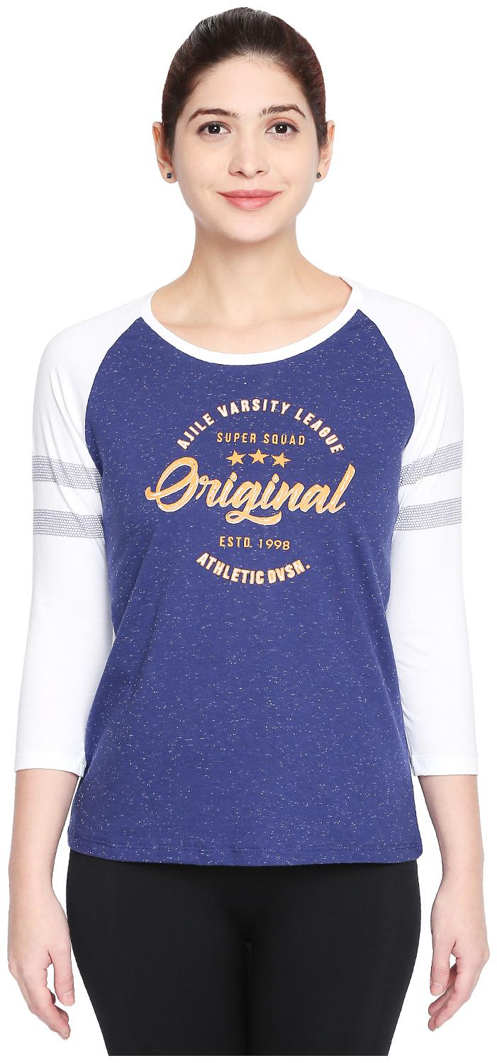 

Ajile By Pantaloons Women Blue Regular fit Round neck Cotton T shirt