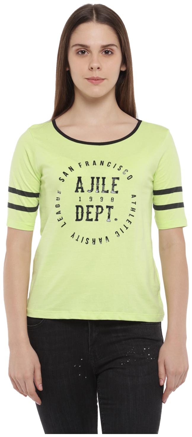 

Ajile By Pantaloons Women Green Regular fit Round neck Cotton T shirt