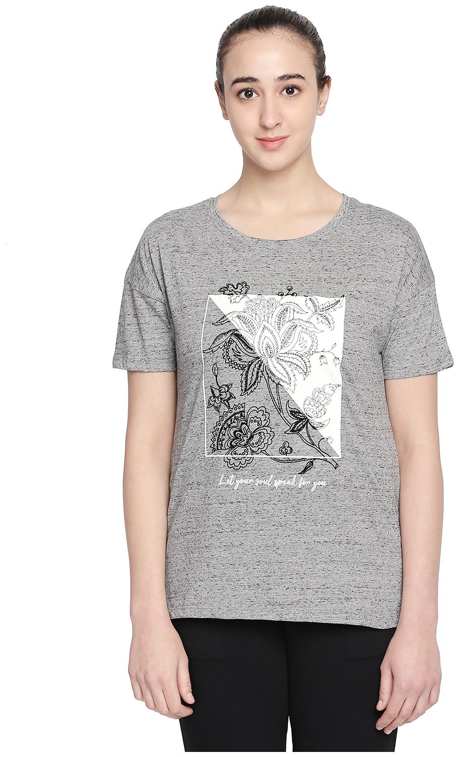 

Ajile By Pantaloons Women Grey Regular fit Round neck Cotton T shirt