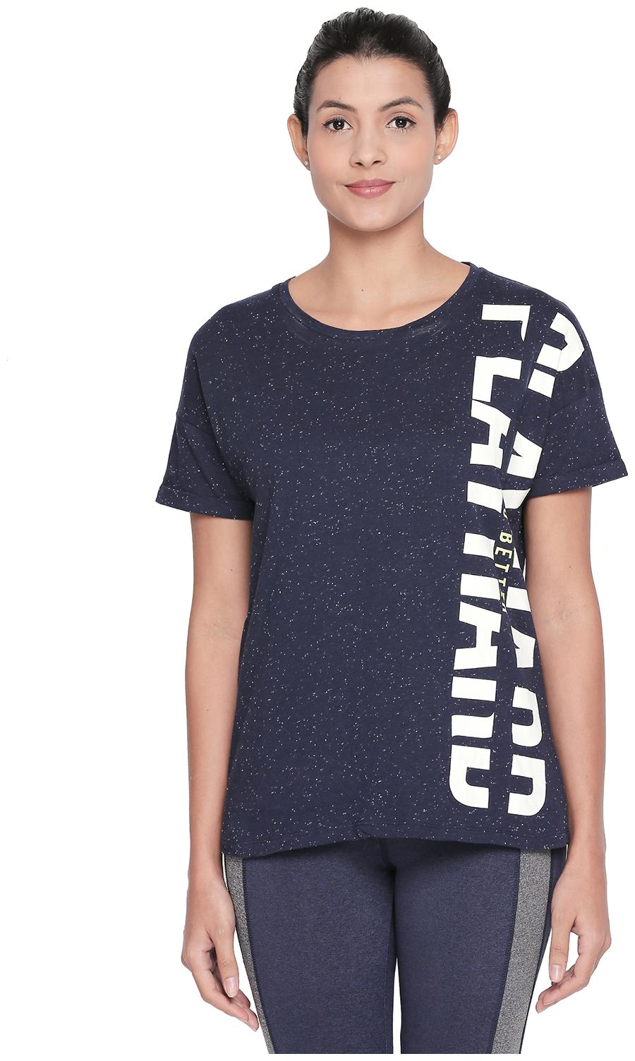 

Ajile By Pantaloons Women Navy Regular fit Round neck Cotton T shirt