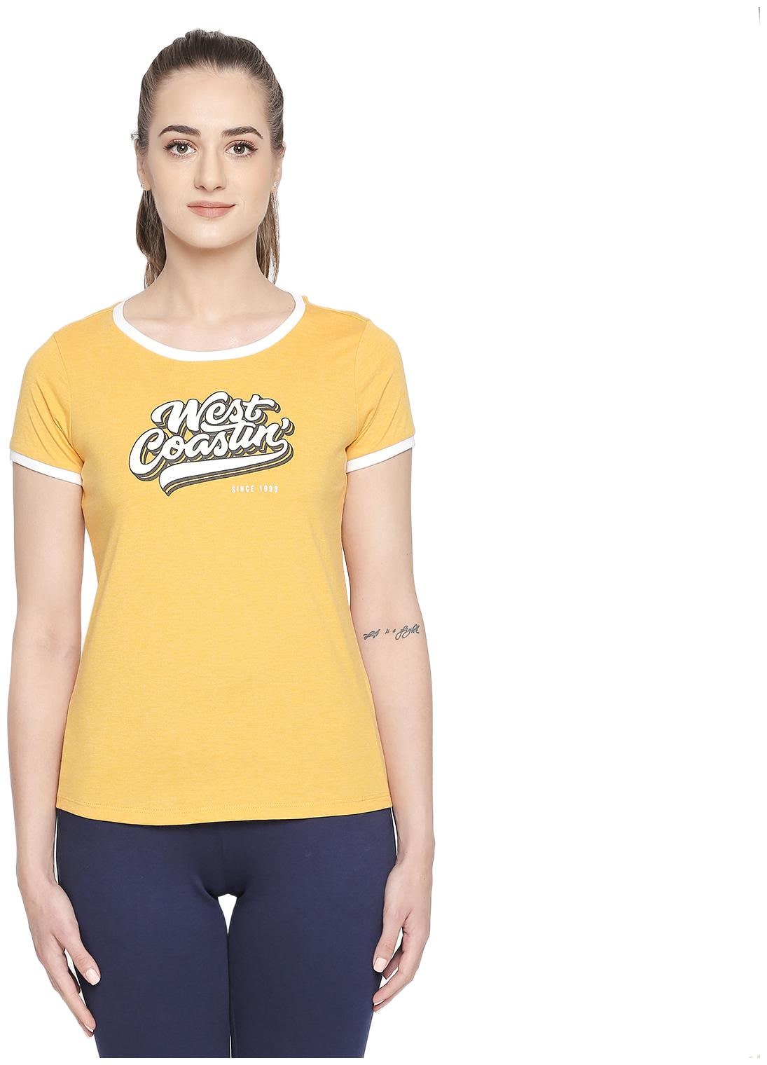 

Ajile By Pantaloons Women Mustard Regular fit Round neck Cotton T shirt
