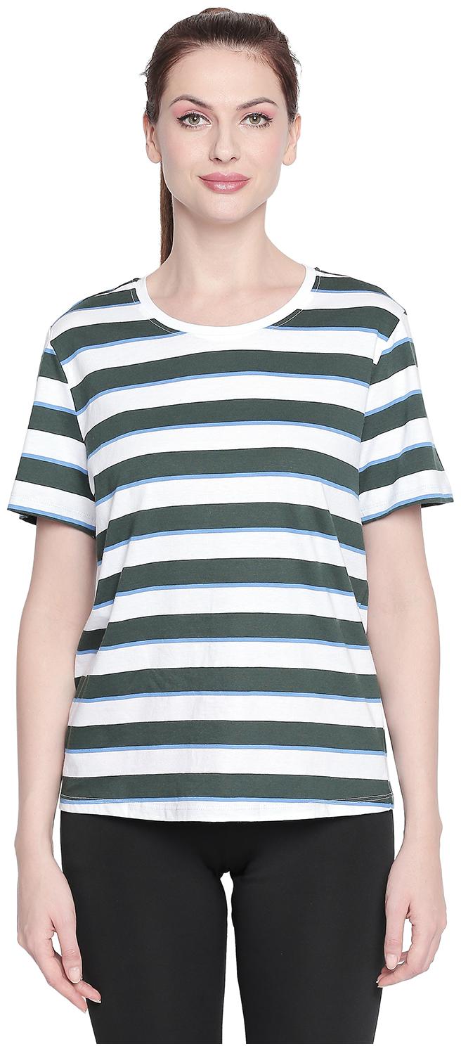 

Ajile By Pantaloons Women Green White Regular fit Round neck Cotton T shirt