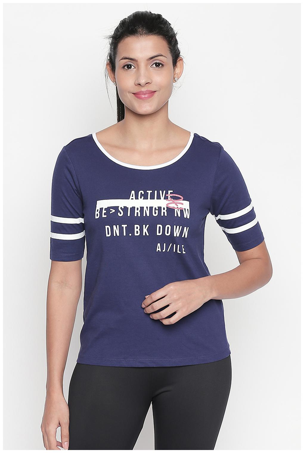 

Ajile By Pantaloons Women Blue Regular fit Round neck Cotton T shirt