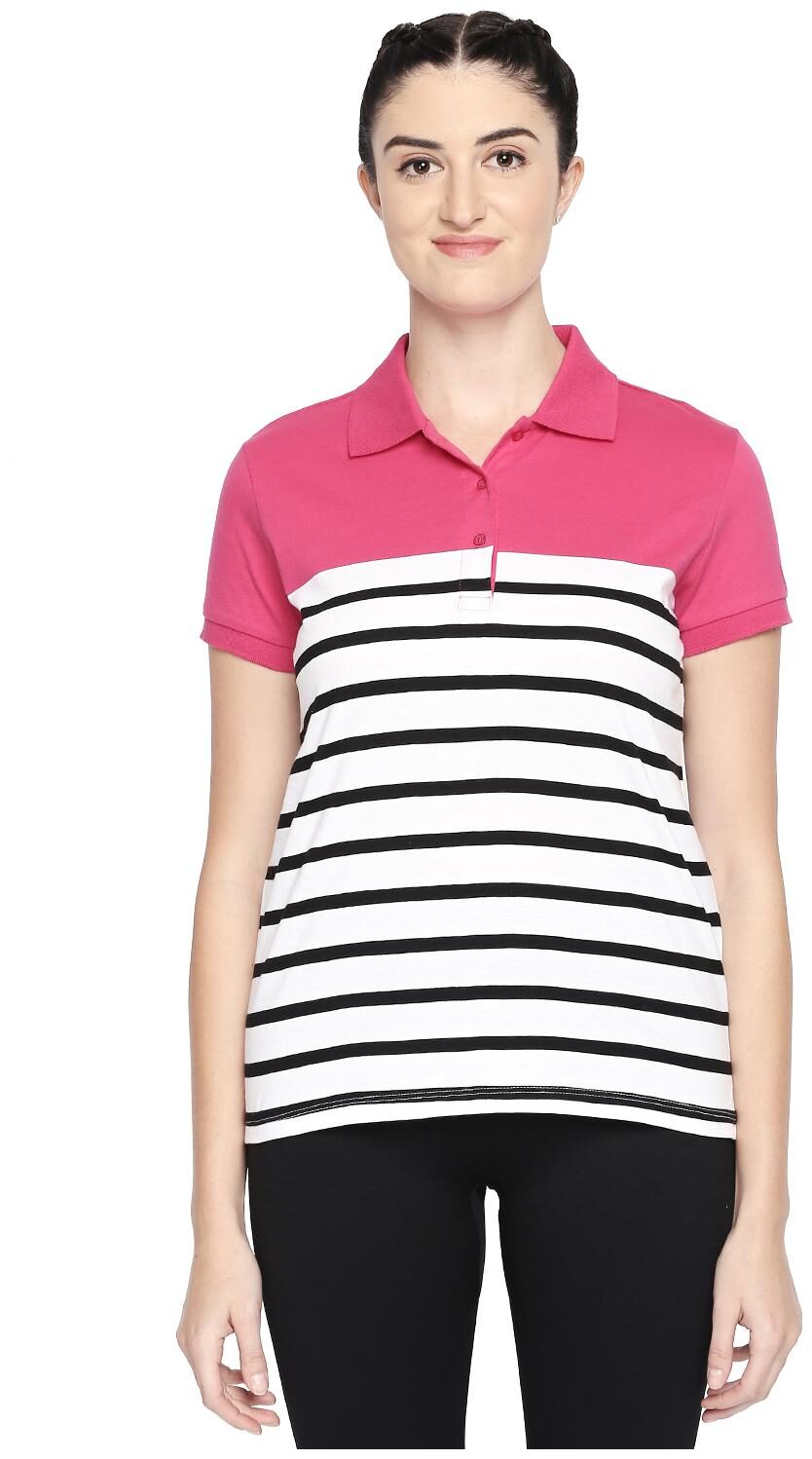 

Ajile By Pantaloons Women Pink Regular fit Polo neck Cotton T shirt