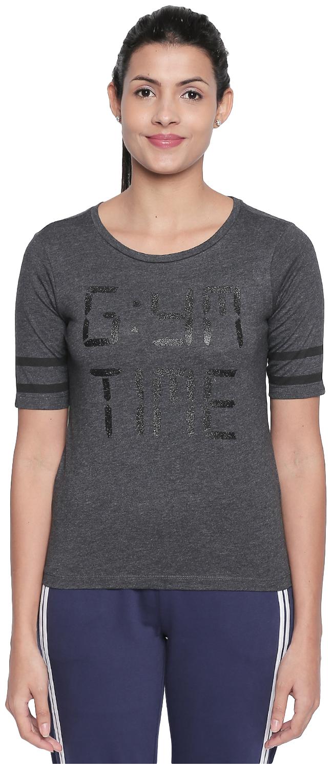

Ajile By Pantaloons Women Grey Regular fit Round neck Cotton T shirt