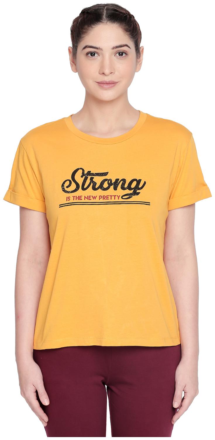 

Ajile By Pantaloons Women Mustard Regular fit Round neck Cotton T shirt