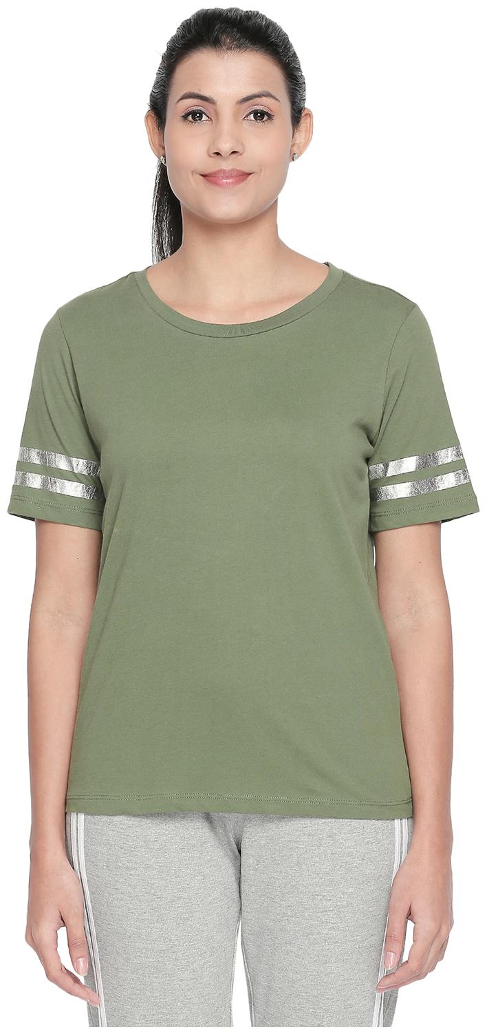 

Ajile By Pantaloons Women Green Regular fit Round neck Cotton T shirt