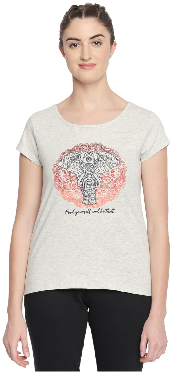 

Ajile By Pantaloons Women Grey Regular fit Round neck Cotton T shirt