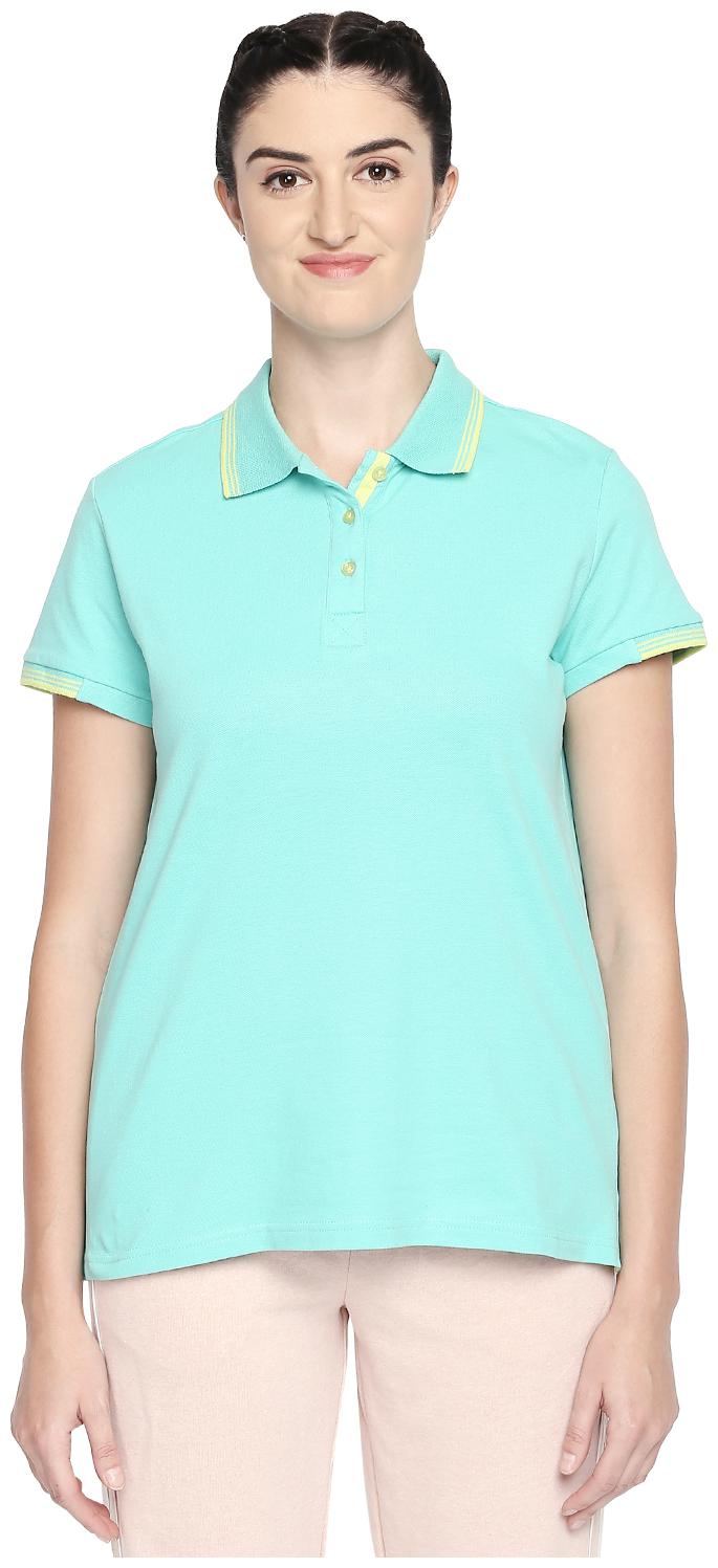 

Ajile By Pantaloons Women Blue Regular fit Polo neck Cotton T shirt