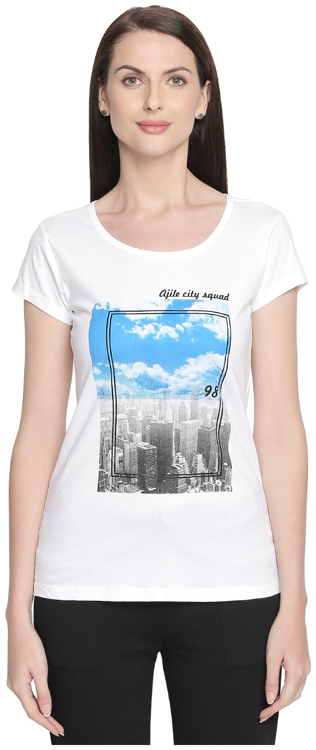 

Ajile By Pantaloons Women White Regular fit Round neck Cotton T shirt