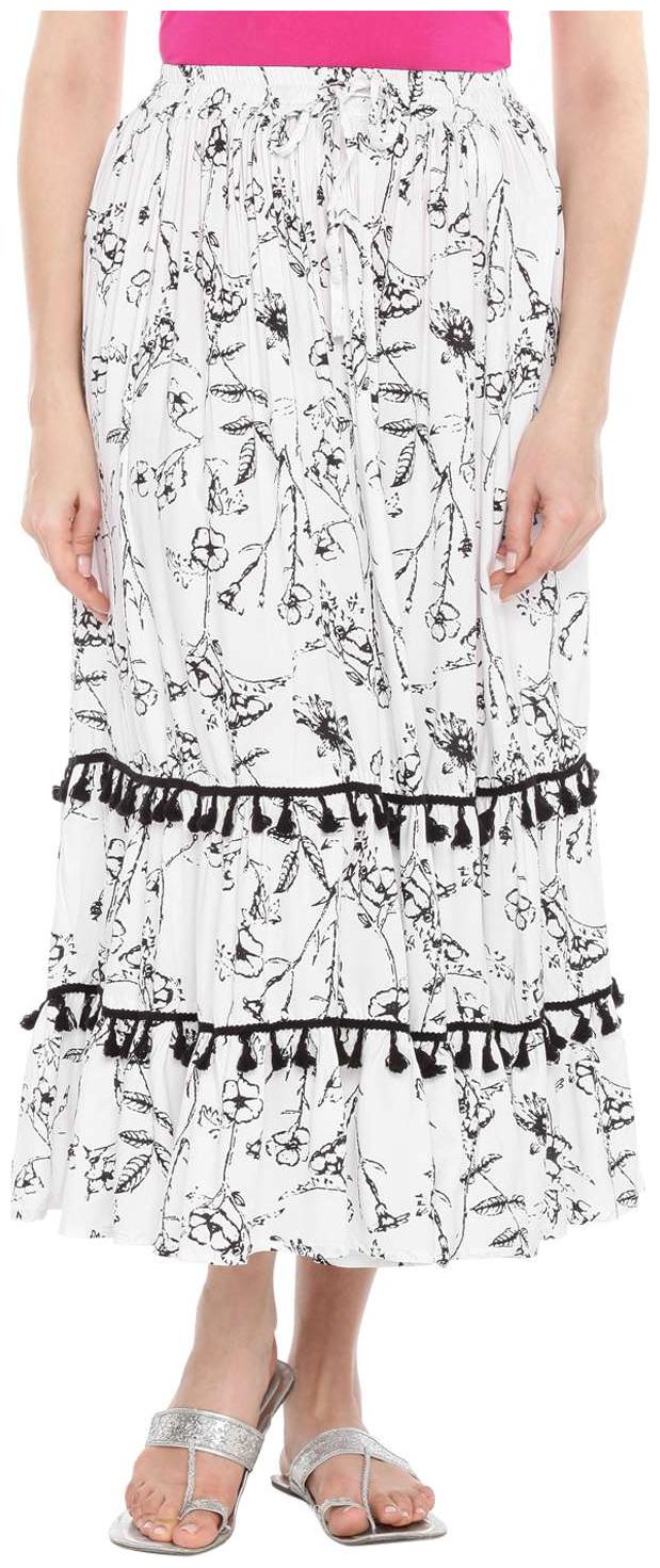 

Akkriti By Pantaloons Printed Flared skirt Maxi Skirt - White