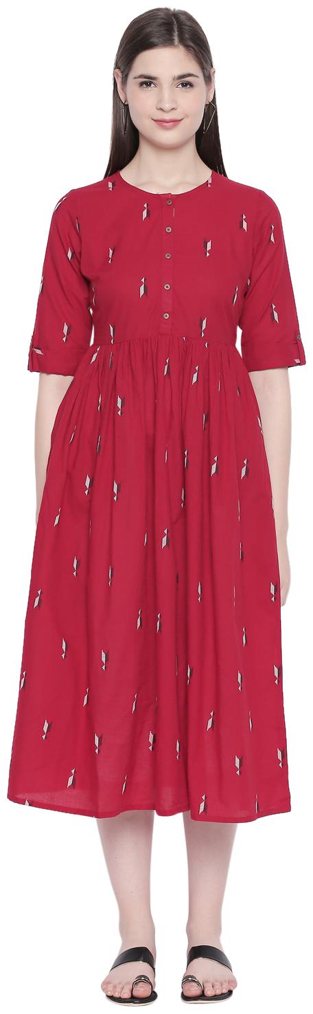 

Akkriti By Pantaloons Maroon Printed A-line dress