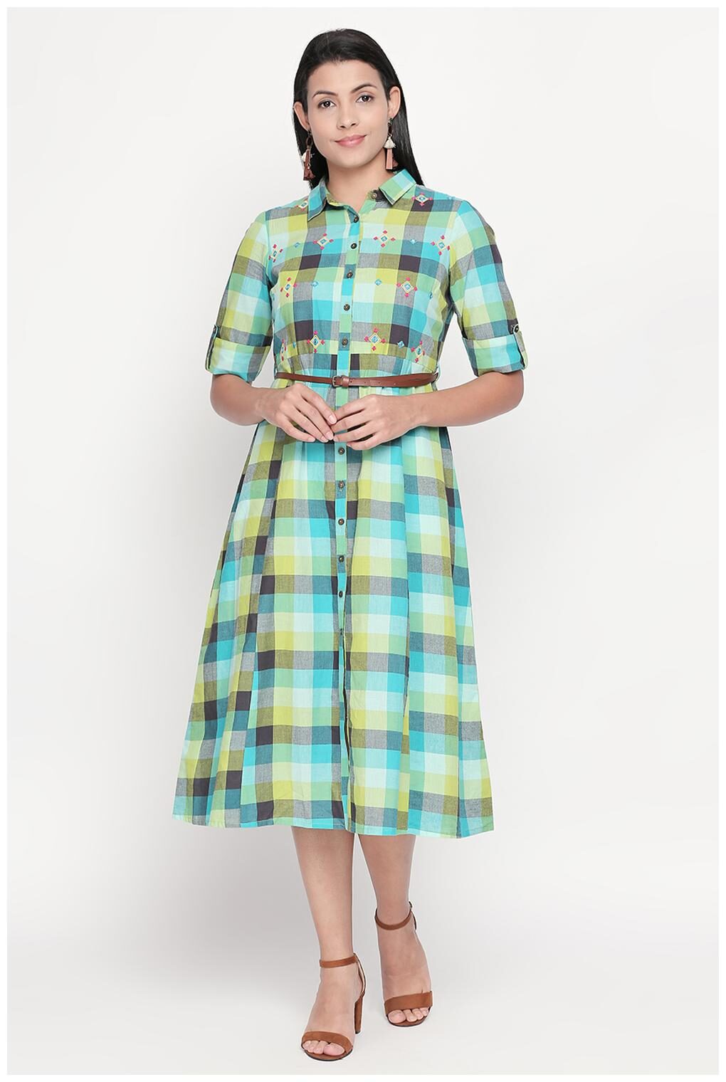 

Akkriti By Pantaloons Blue Checked Shirt dress