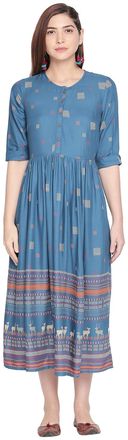

Akkriti By Pantaloons Blue Printed Shirt dress