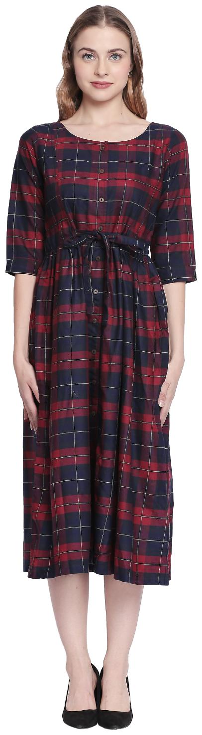 

Akkriti By Pantaloons Maroon Checked A-line dress