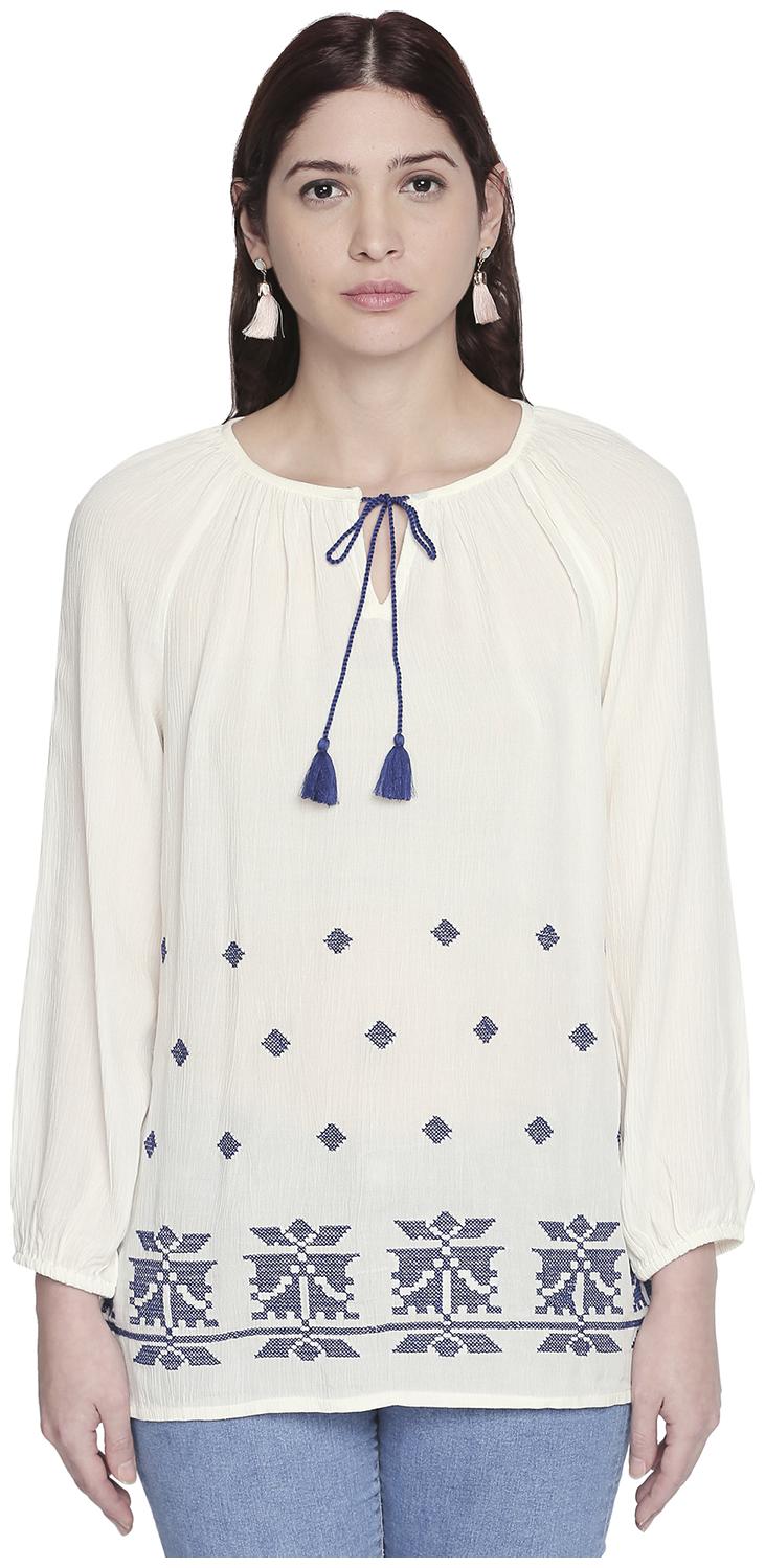 

Akkriti By Pantaloons Women Embroidered Kaftan - White Blue
