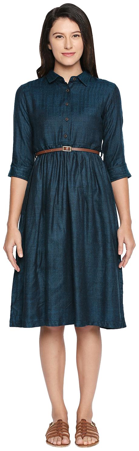

Akkriti By Pantaloons Blue Self design Shirt dress