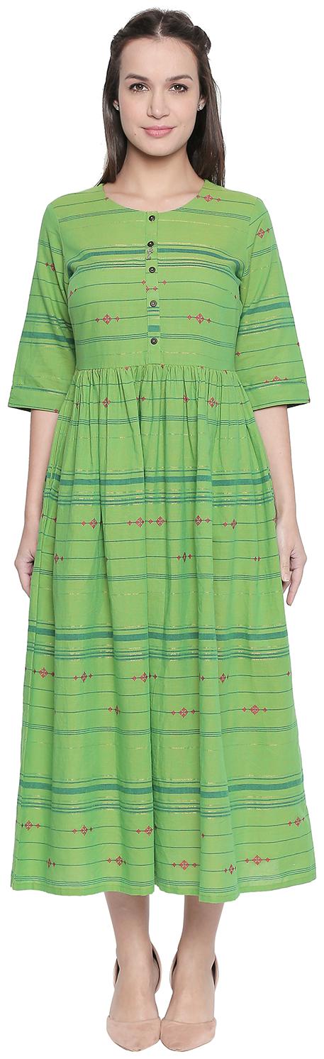 

Akkriti By Pantaloons Green Striped Shirt dress