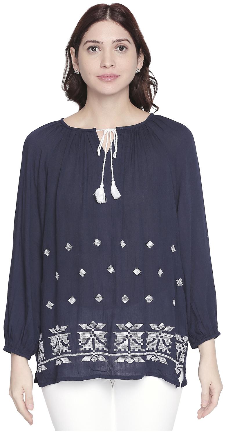 

Akkriti By Pantaloons Women Embroidered Regular top - Blue Grey