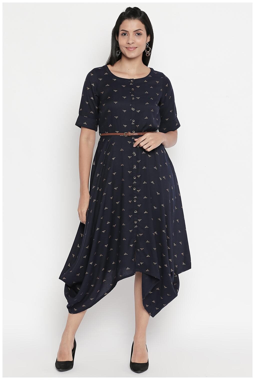 

Akkriti By Pantaloons Blue Printed Shirt dress