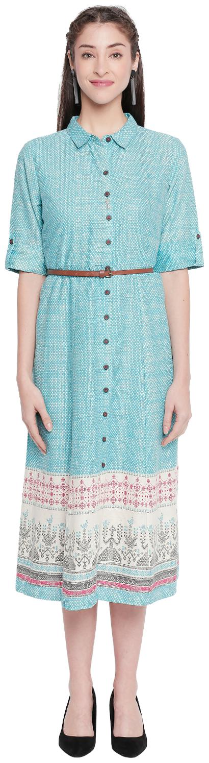

Akkriti By Pantaloons Blue Printed Shirt dress