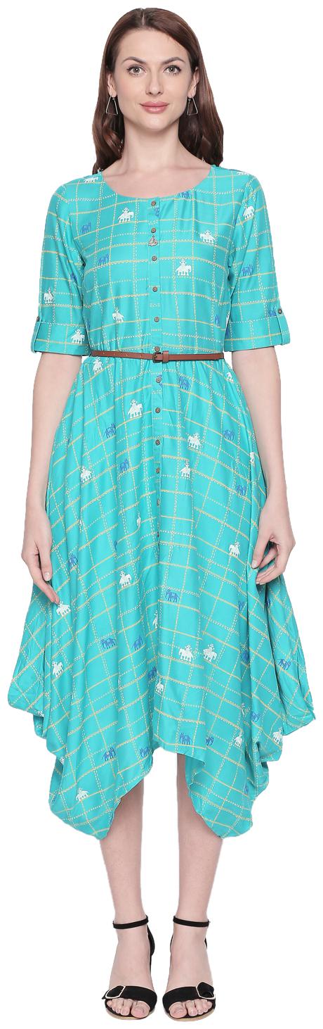 

Akkriti By Pantaloons Turquoise Printed A-line dress