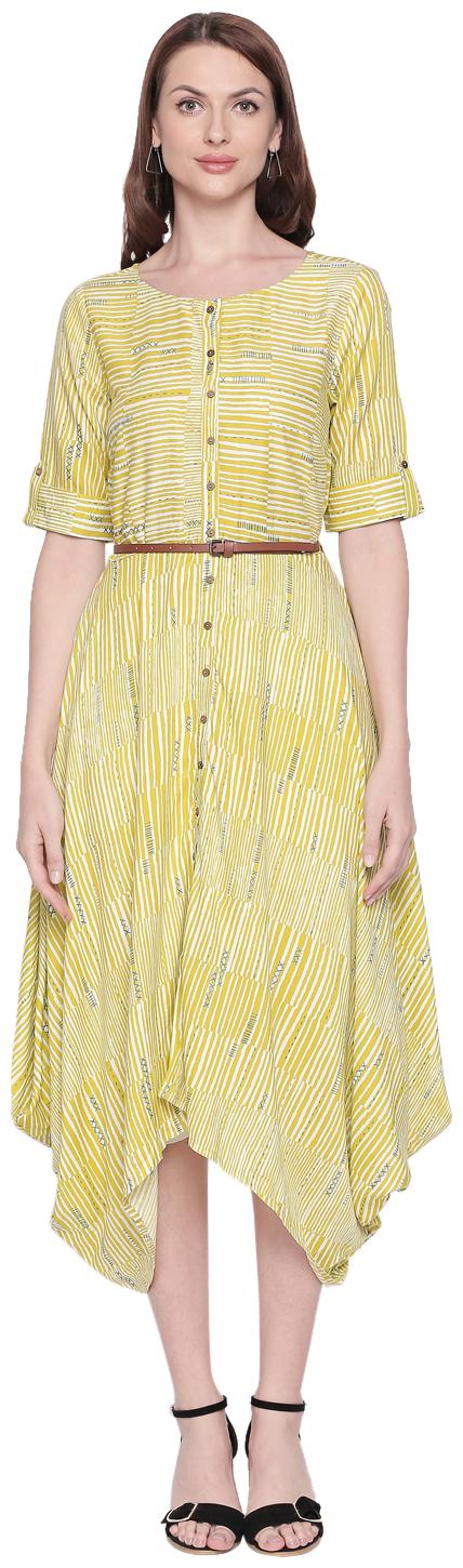 

Akkriti By Pantaloons Green Striped A-line dress