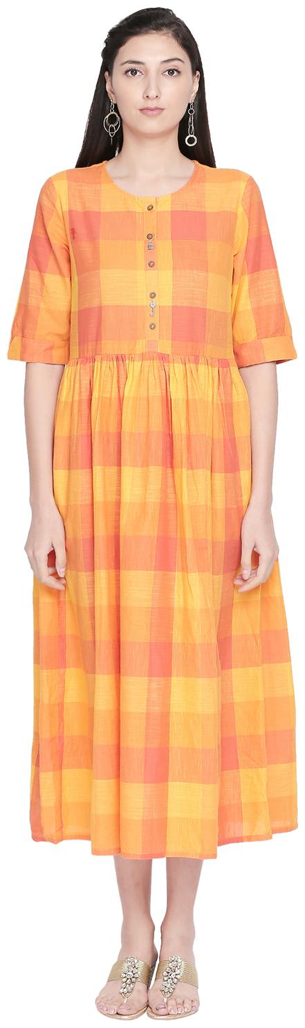 

Akkriti By Pantaloons Yellow Checked Shirt dress