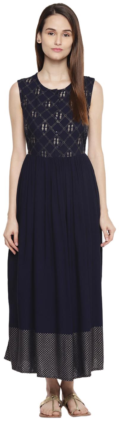 

Akkriti By Pantaloons Blue Checked Fit flare dress