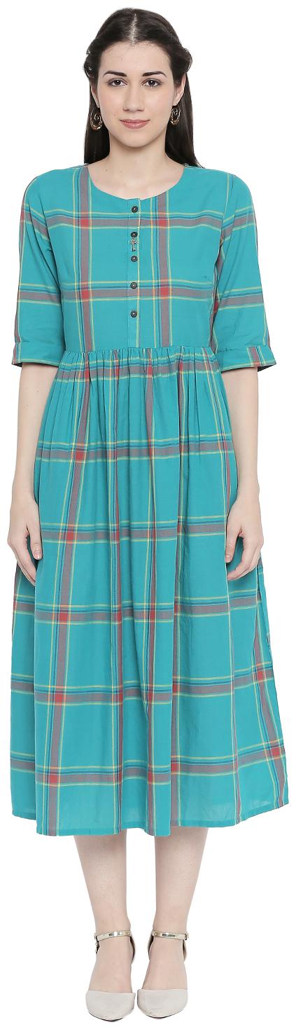 

Akkriti By Pantaloons Blue Checked Shirt dress