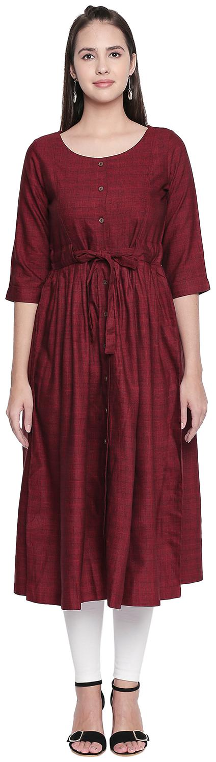 

Akkriti By Pantaloons Red Self design Shirt dress