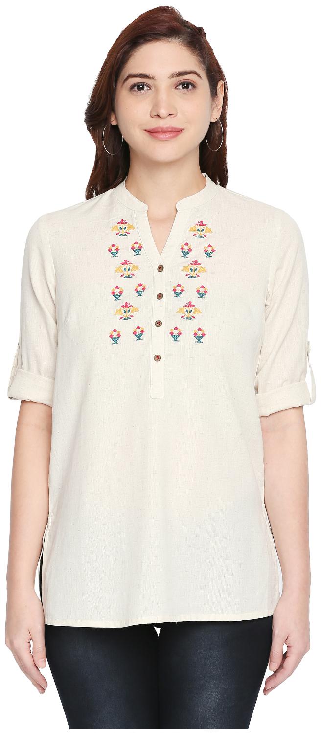 

Akkriti By Pantaloons Women Embroidered Shirt style - Beige