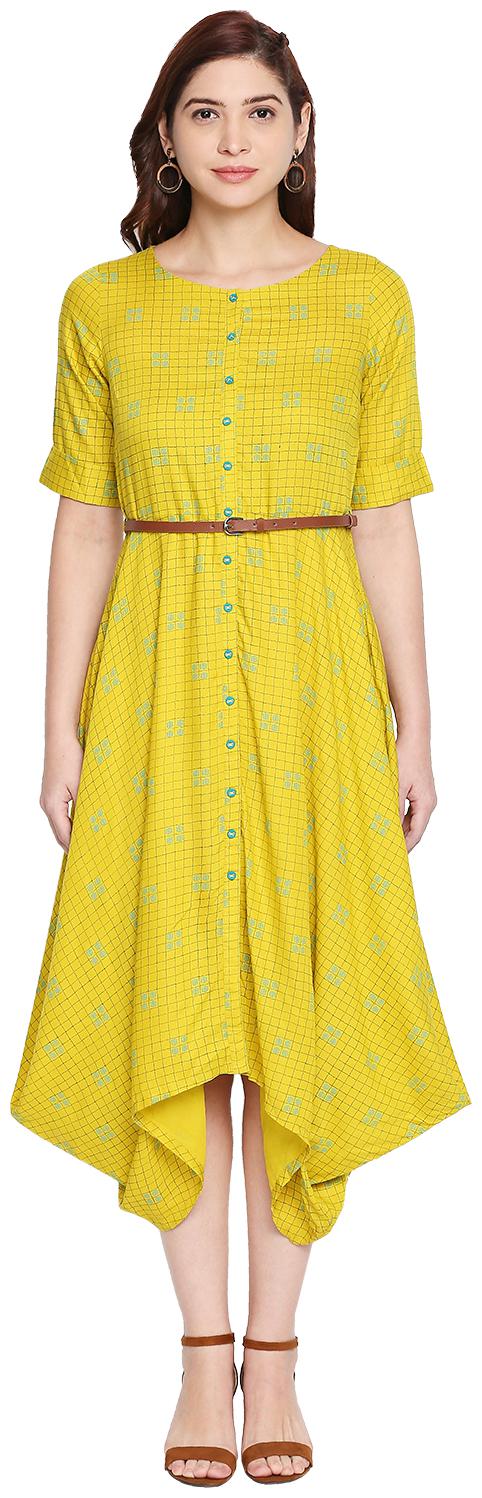 

Akkriti By Pantaloons Yellow Printed A-line dress