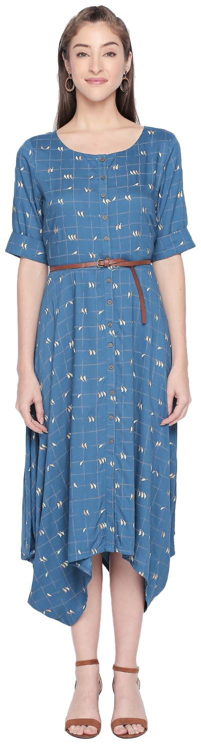 

Akkriti By Pantaloons Blue Printed Shirt dress