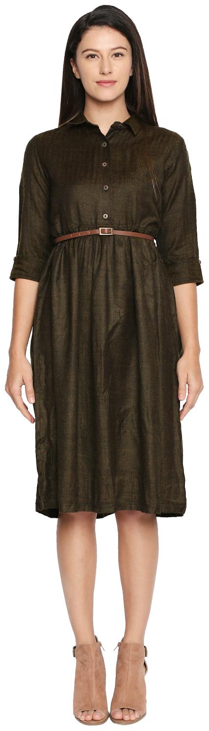 

Akkriti By Pantaloons Yellow Self design Shirt dress