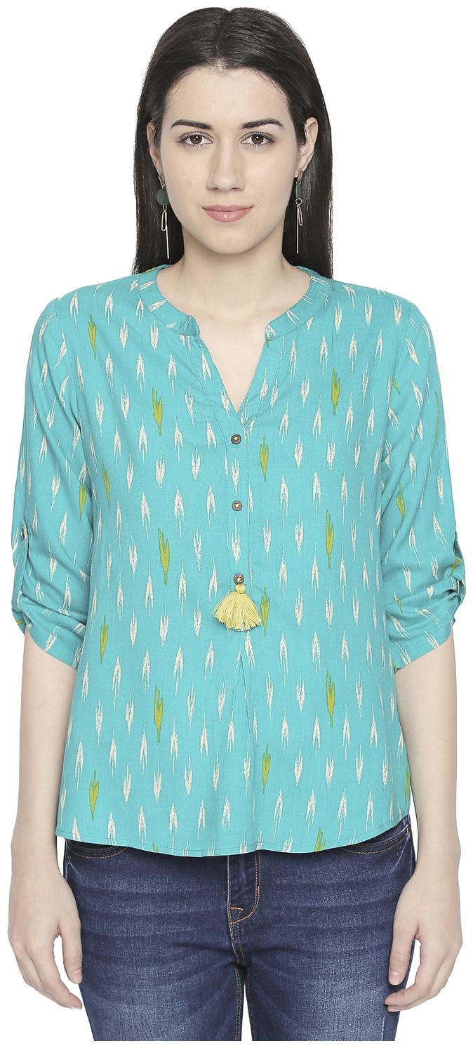 

Akkriti By Pantaloons Women Rayon Printed Regular Top Turquoise