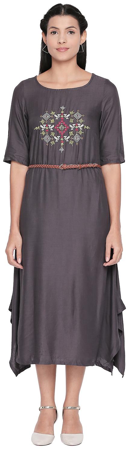 

Akkriti By Pantaloons Grey Embroidered Shirt dress