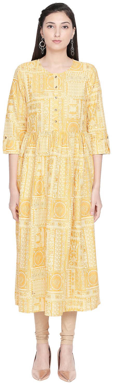 

Akkriti By Pantaloons Yellow Printed Shirt dress