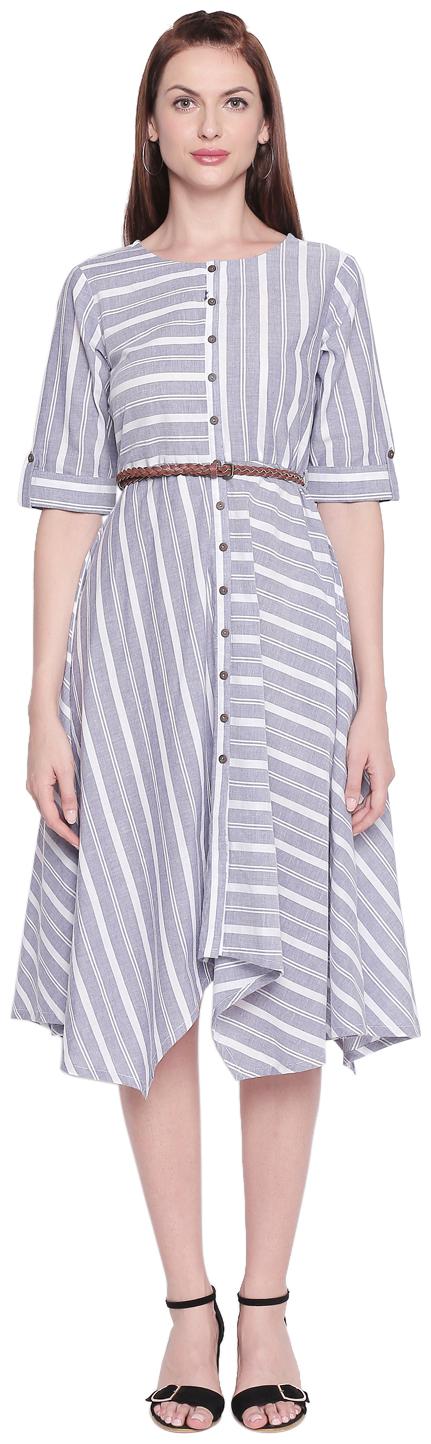 

Akkriti By Pantaloons White Grey Striped Assymetric dress